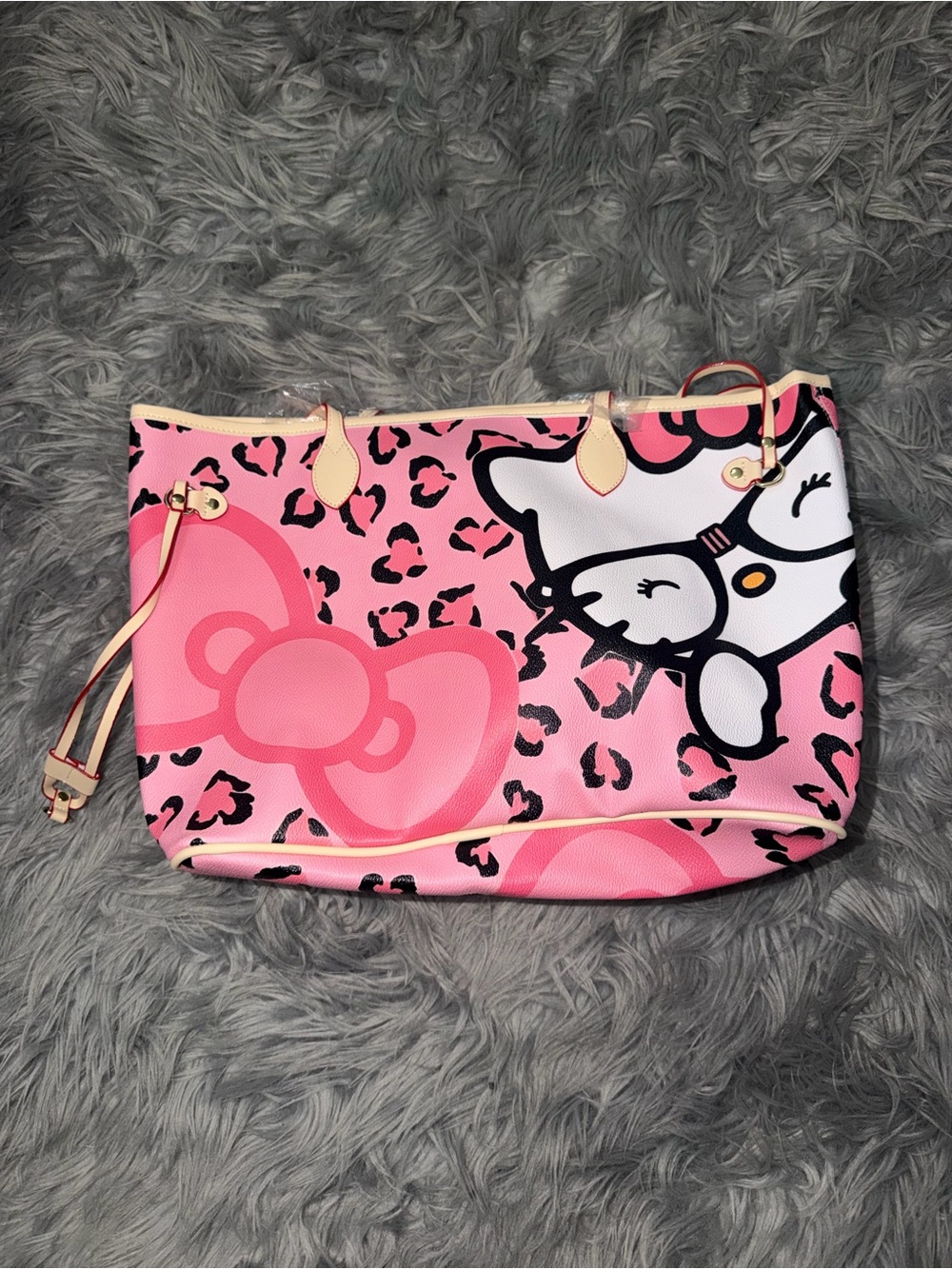 Pink Hello Kitty Print Tote Bag - Cute Leopard Accent